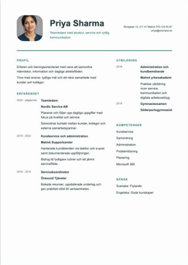CV-mallen Balans med foto, erfarenhet och kompetenser