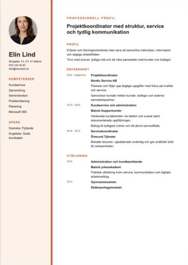 Exempel på CV-mallen Fokus