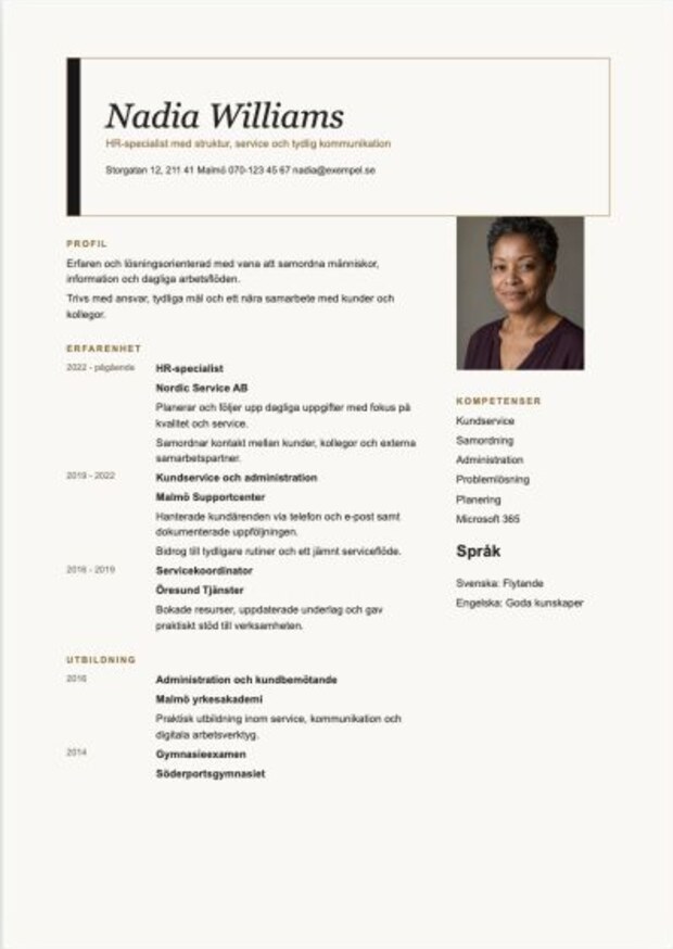 Exempel på CV-mallen Signatur